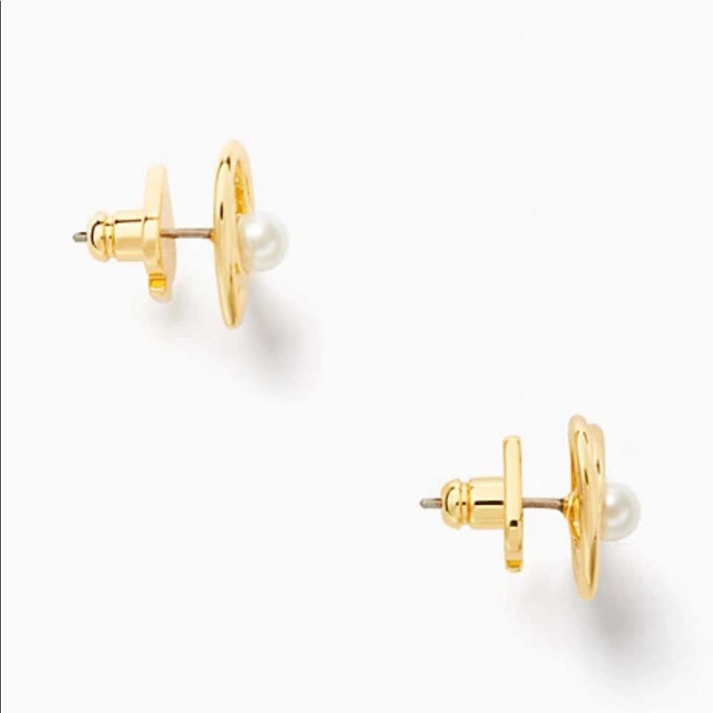 KATE SPADE NWT Cream Gold Infinity Heart Stud Earrings Gold - Picture 4 of 6